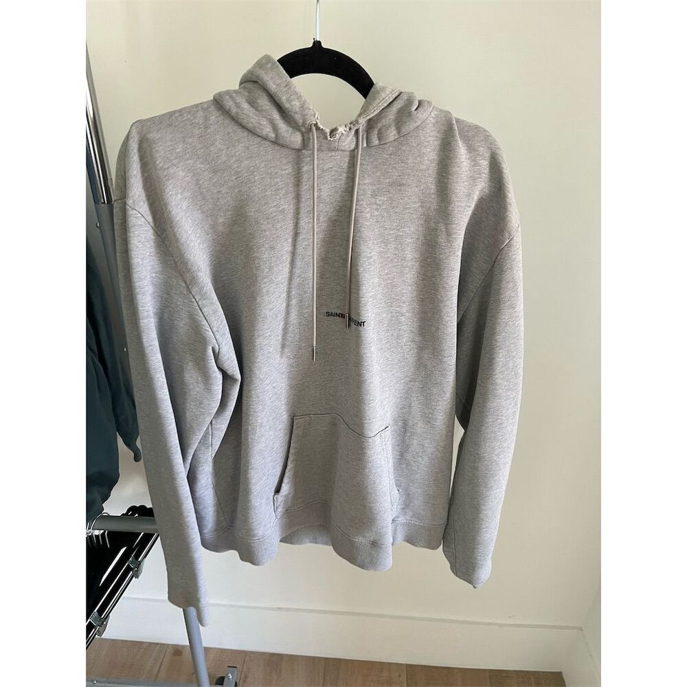 Saint Laurent Men's Gray Pullover Hoodie Size M Long Sleeve Logo
